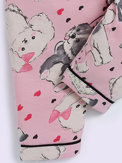 Pink Cotton Animal Print Half Sleeve Night Suit