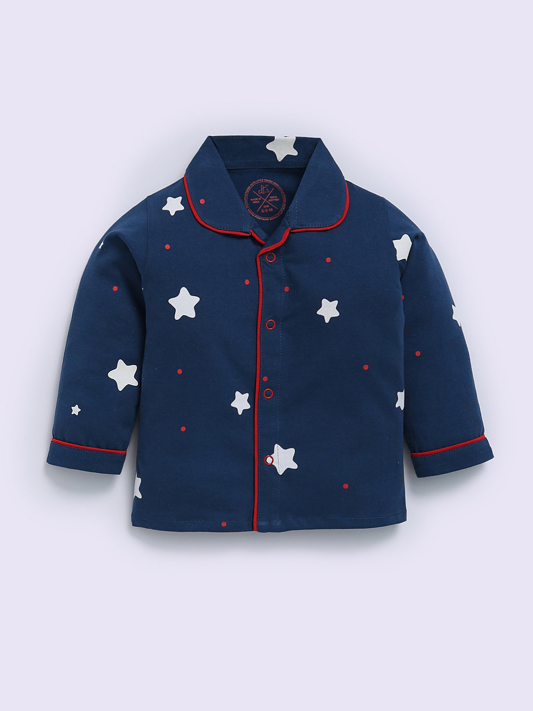 Blue Cotton Typography Full Sleeve Night Suit