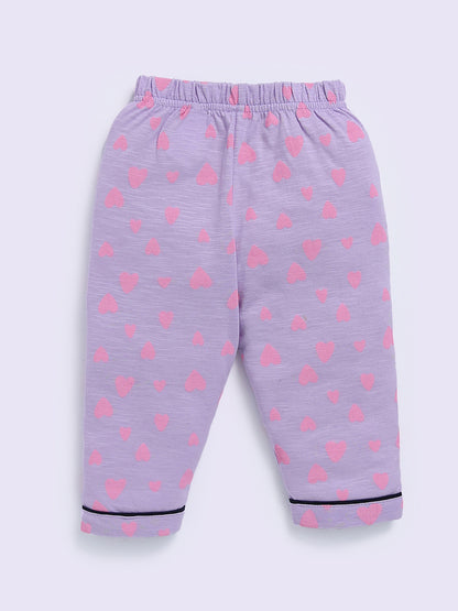 'Hearts' Mauve Cotton Half Sleeve Night Suit
