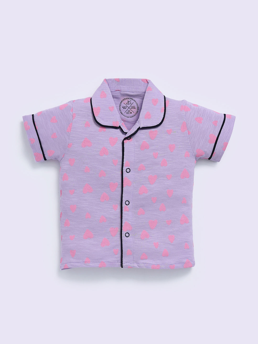 'Hearts' Mauve Cotton Half Sleeve Night Suit