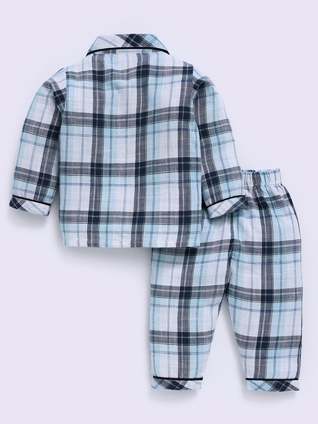 Blue Cotton Checked Full Sleeve Night Suit