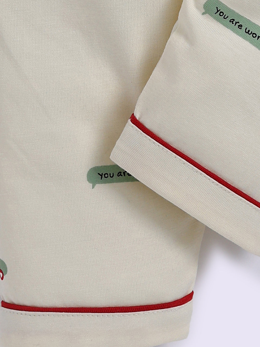 Cream Cotton Typography Full Sleeve Night Suit