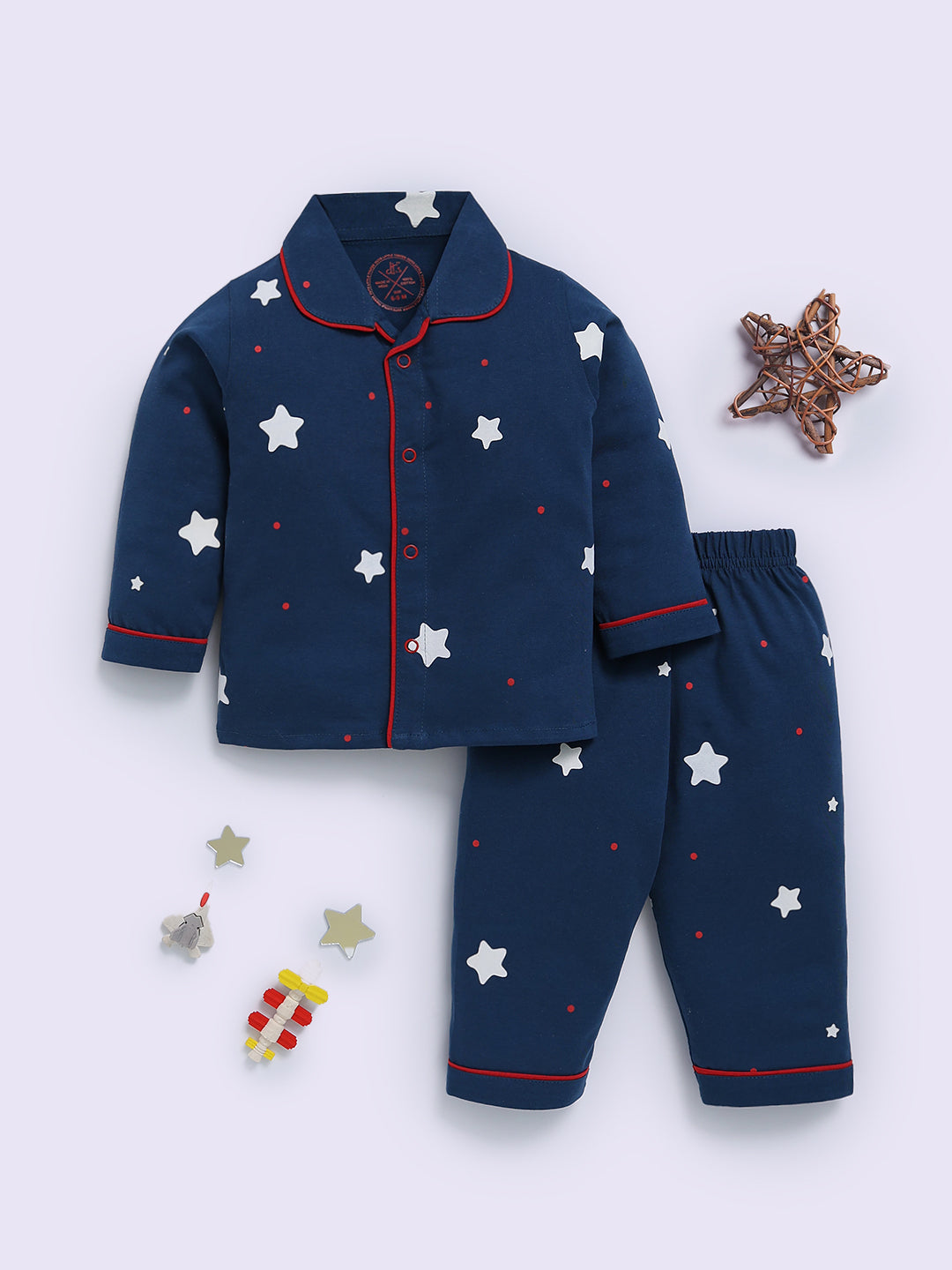 Blue Cotton Typography Full Sleeve Night Suit