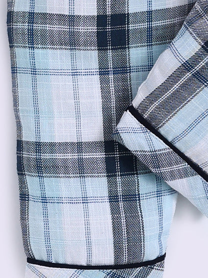 Blue Cotton Checked Full Sleeve Night Suit