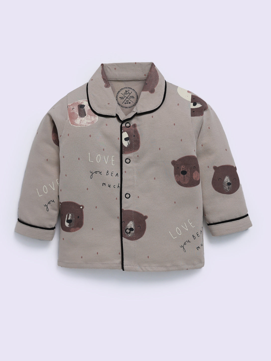 Cement Cotton Bear Print Full Sleeve Night Suit