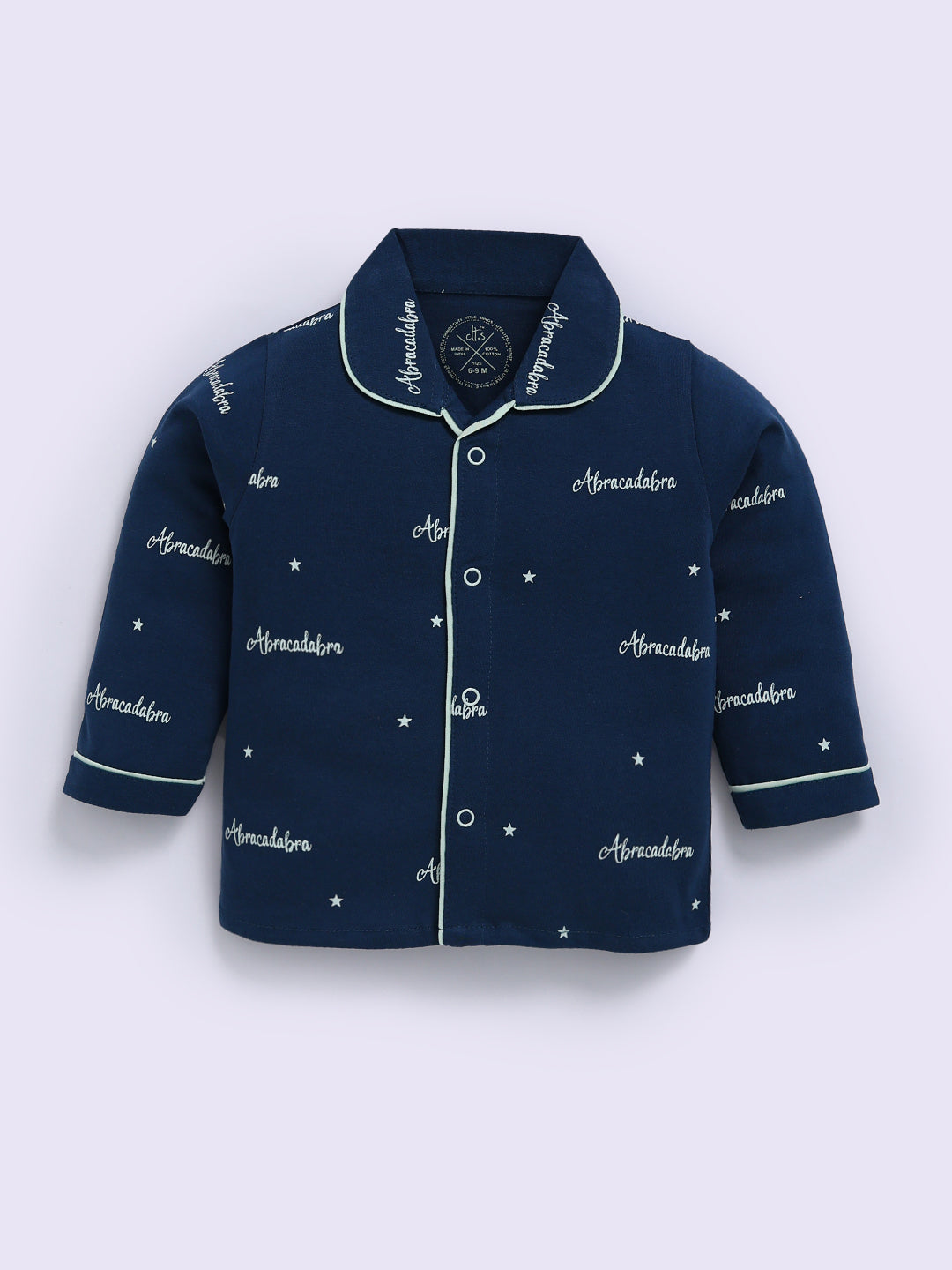 Blue Cotton Typography Full Sleeve Night Suit