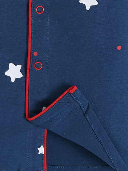 Blue Cotton Typography Full Sleeve Night Suit