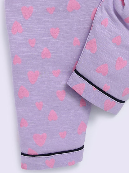 'Hearts' Mauve Cotton Half Sleeve Night Suit