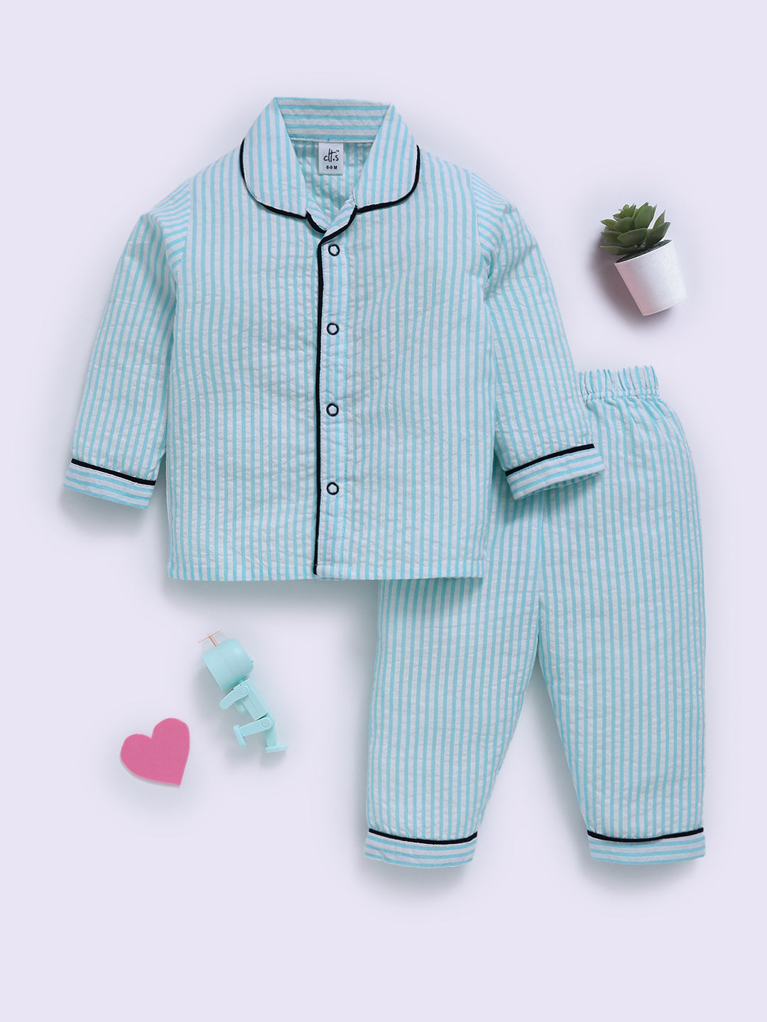 Blue Cotton Typography Full Sleeve Night Suit