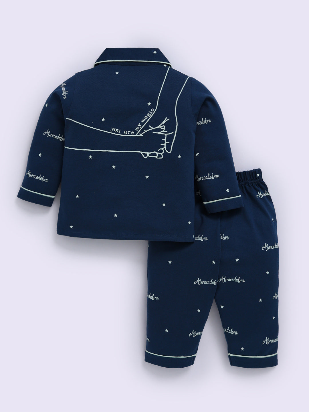 Blue Cotton Typography Full Sleeve Night Suit