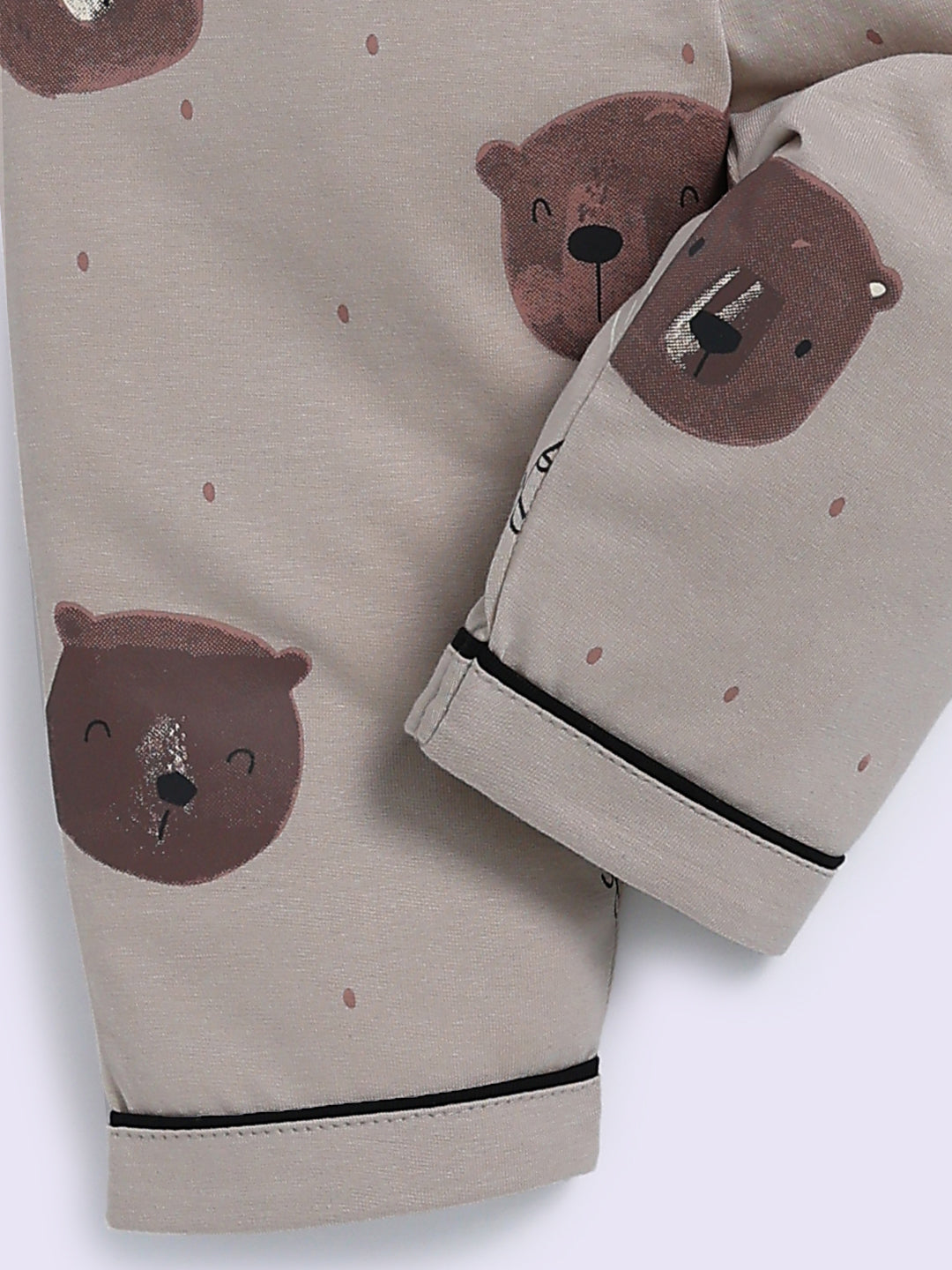 Cement Cotton Bear Print Full Sleeve Night Suit