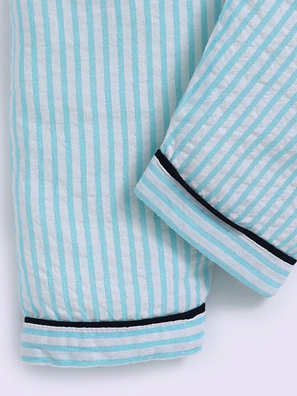 Blue Cotton Typography Full Sleeve Night Suit