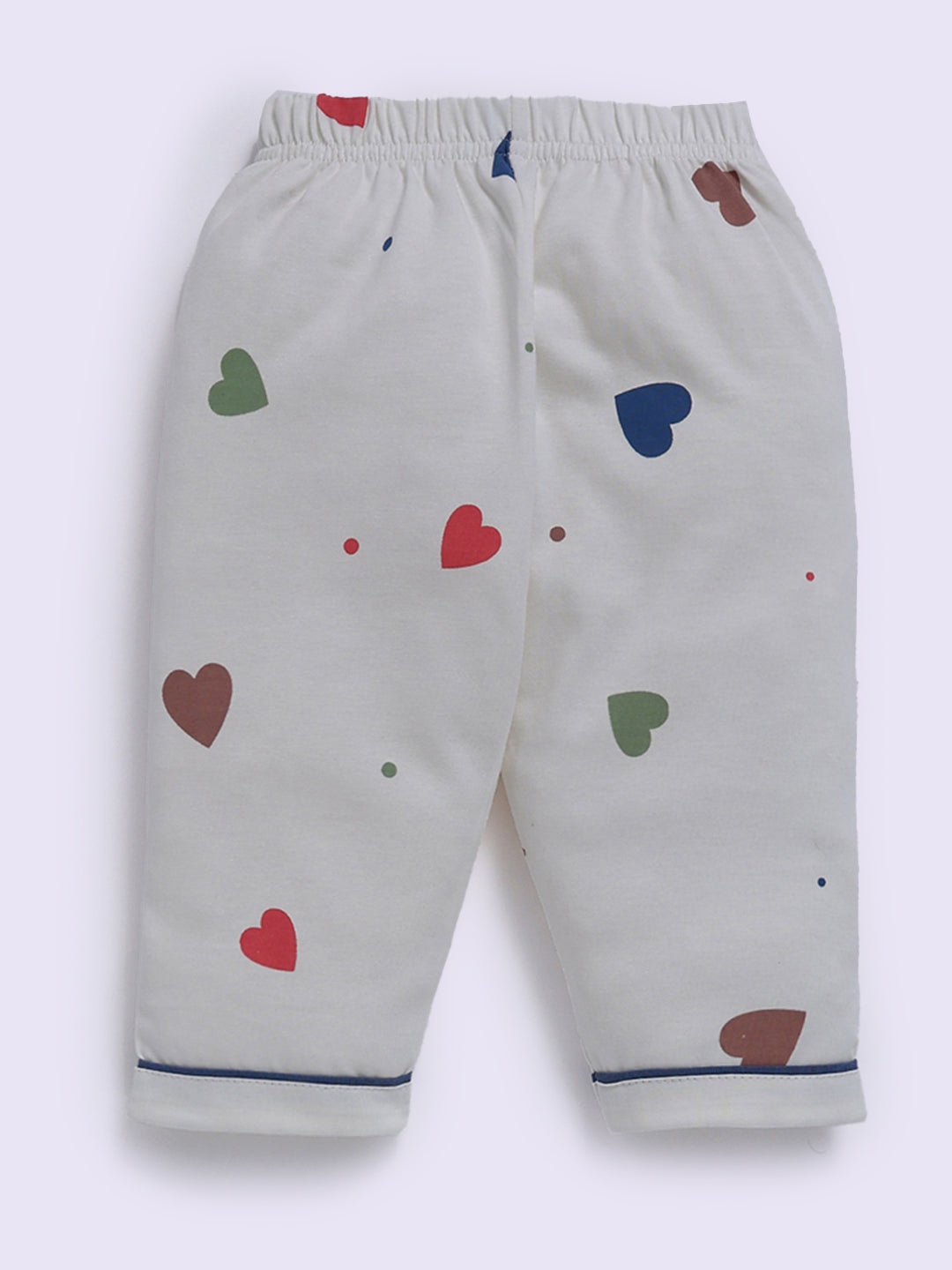 Off White Hearts Print Full Sleeve Night Suit