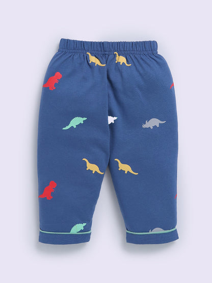 Blue Cotton Dino Print Full Sleeve Night Suit