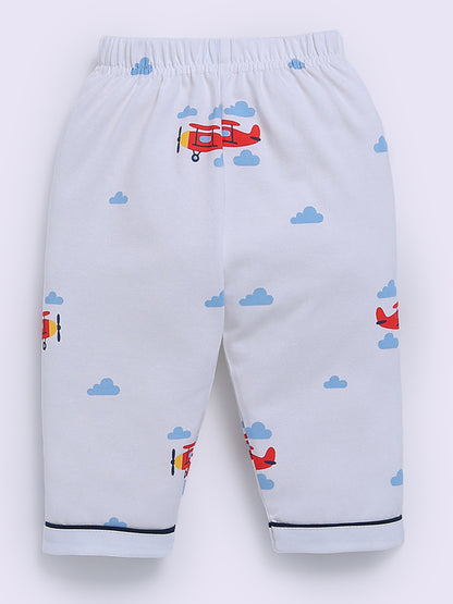 White Cotton Graphic Full Sleeve Night Suit