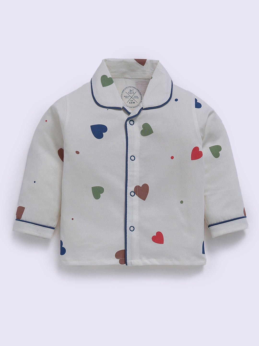 Off White Hearts Print Full Sleeve Night Suit