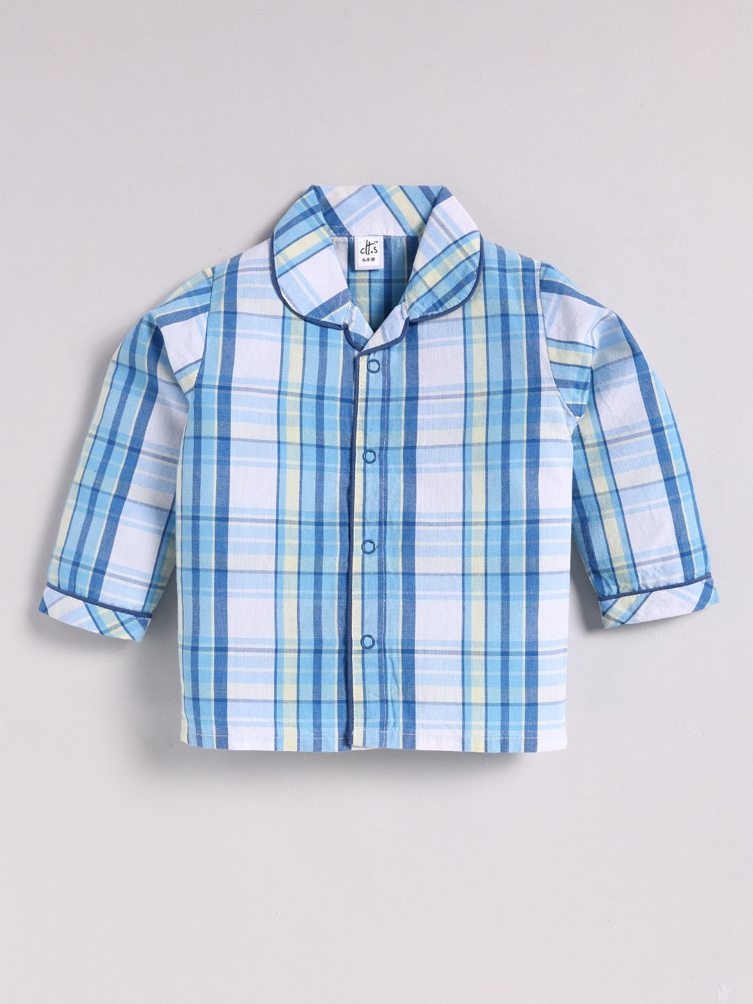 Blue Cotton Checked Full Sleeve Night Suit