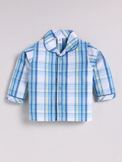 Blue Cotton Checked Full Sleeve Night Suit