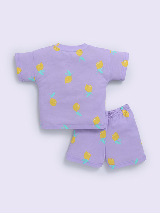 Mauve "Lemons" Short Sleeves Co-ord Set