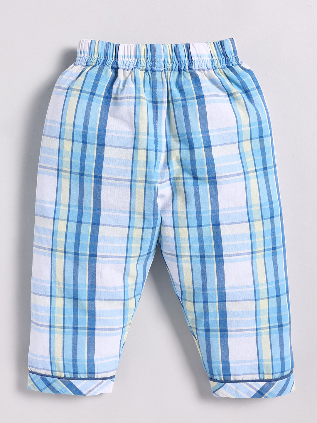 Blue Cotton Checked Full Sleeve Night Suit