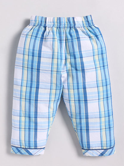 Blue Cotton Checked Full Sleeve Night Suit