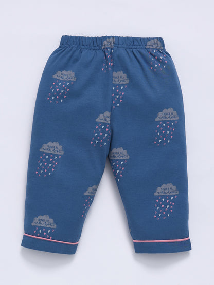 'Clouds' Blue Cotton Full Sleeve Night Suit