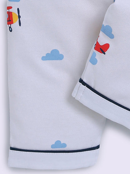 White Cotton Graphic Full Sleeve Night Suit