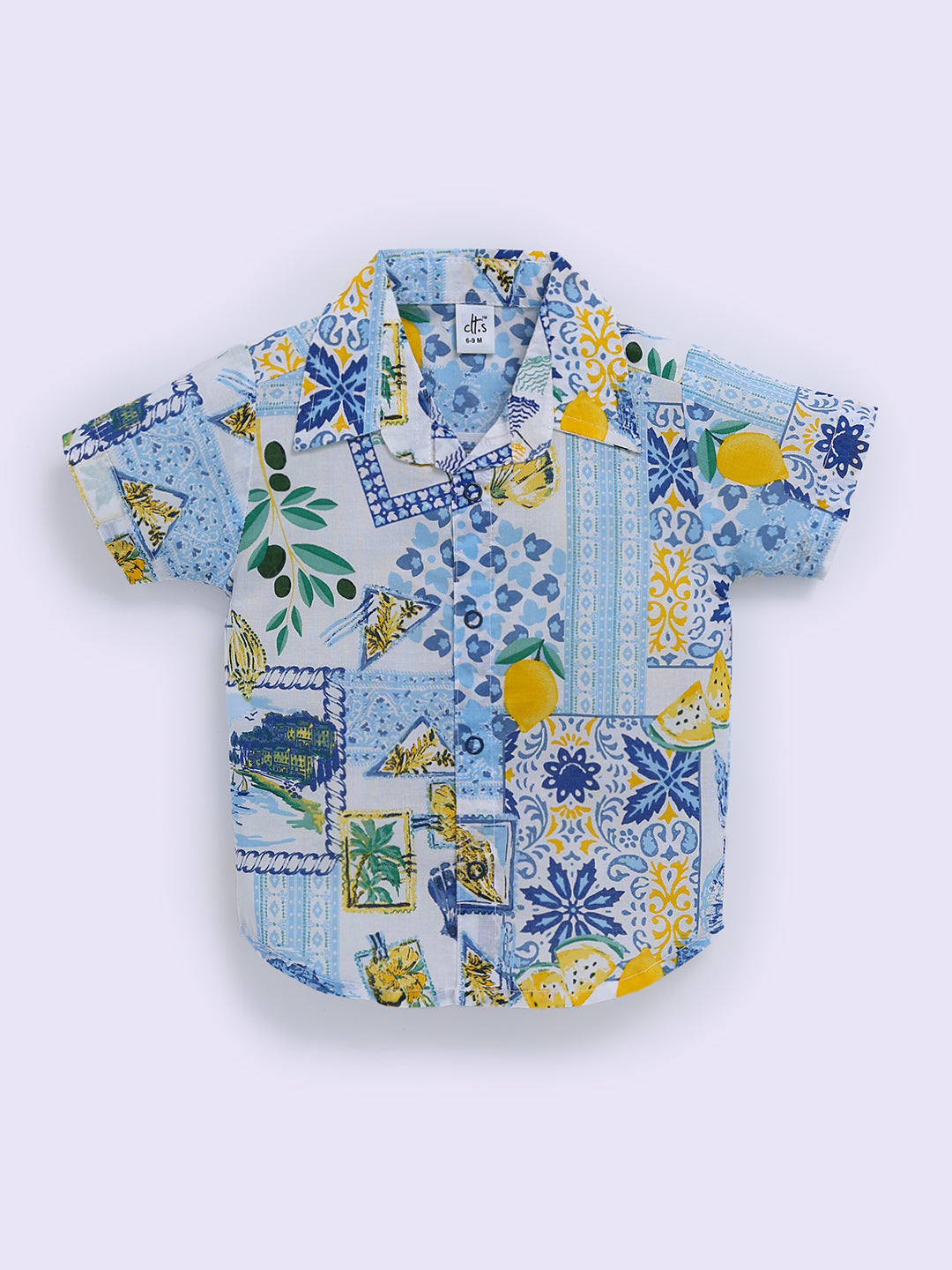 Blue Cotton Tropical Half Sleeve Co-ord Set