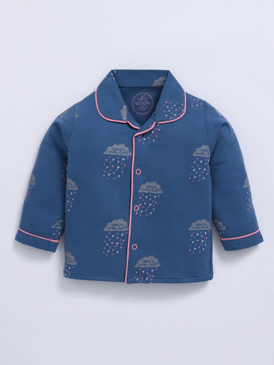 'Clouds' Blue Cotton Full Sleeve Night Suit