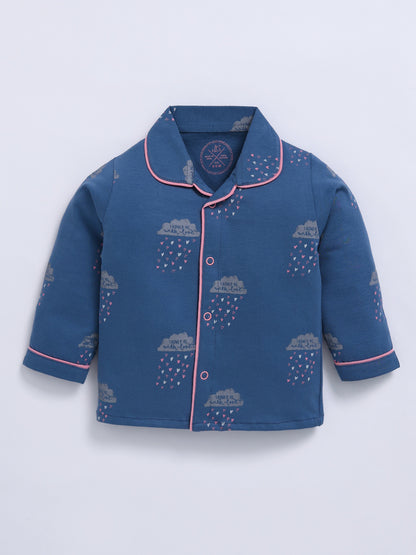 'Clouds' Blue Cotton Full Sleeve Night Suit