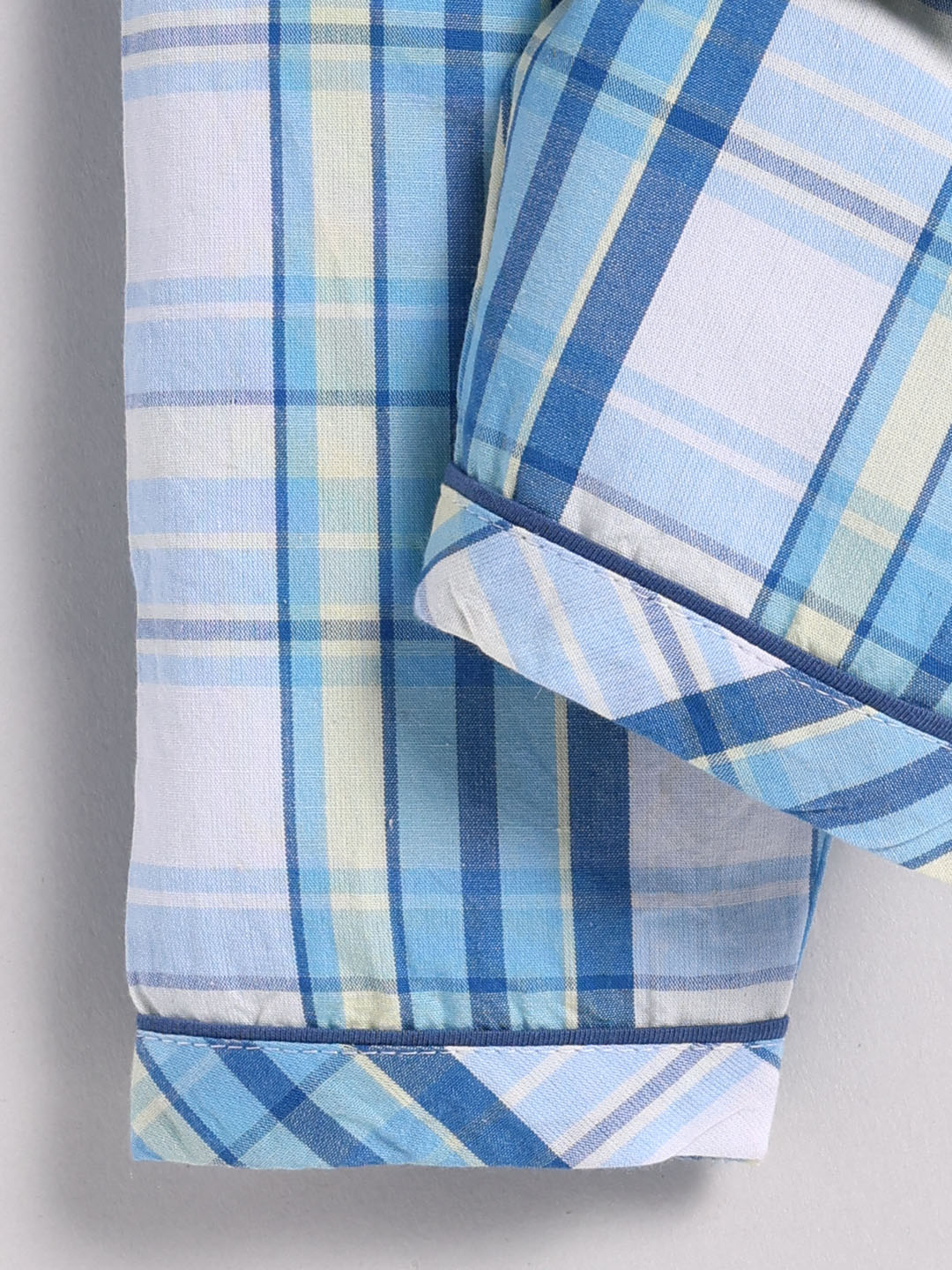 Blue Cotton Checked Full Sleeve Night Suit