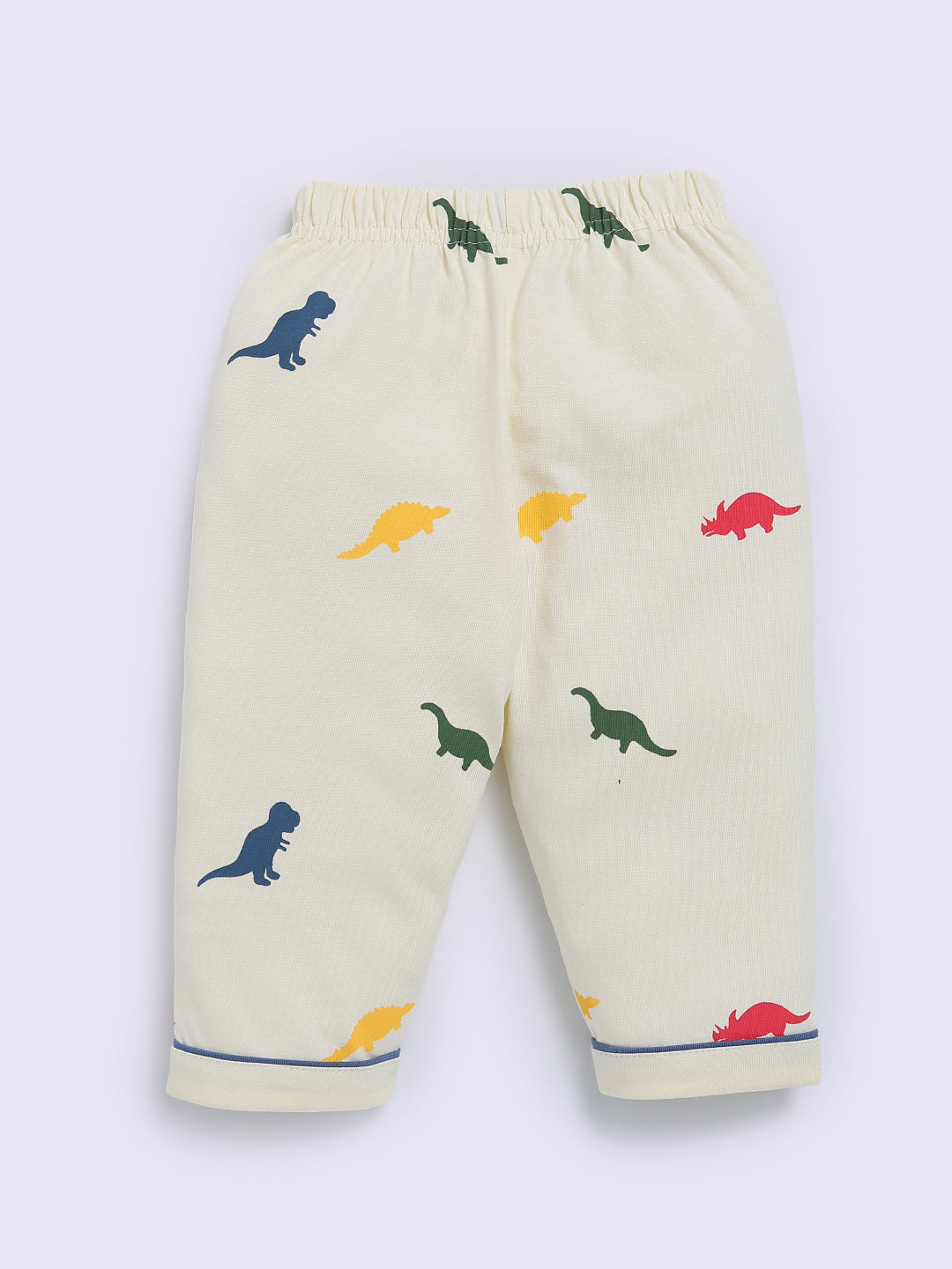 Cream Cotton Dino Print Full Sleeve Night Suit