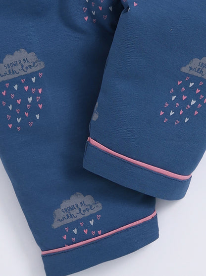 'Clouds' Blue Cotton Full Sleeve Night Suit