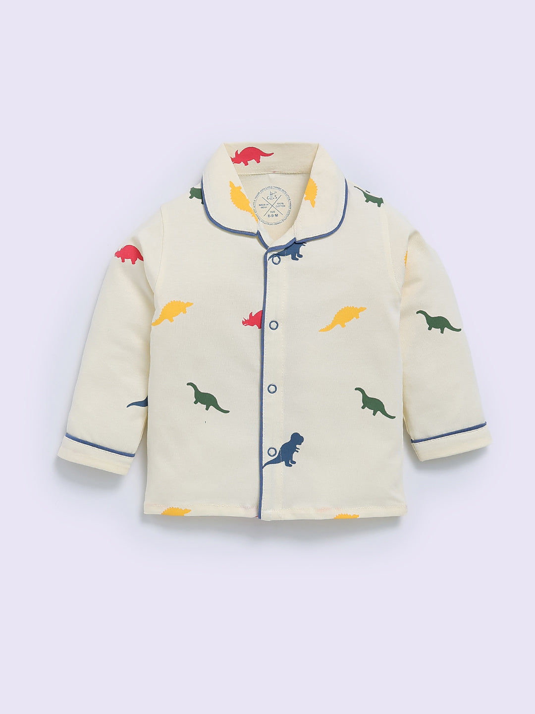 Cream Cotton Dino Print Full Sleeve Night Suit