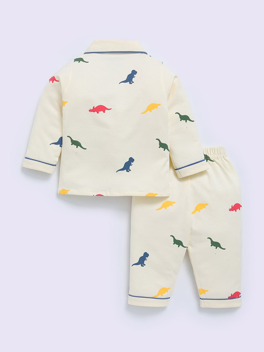 Cream Cotton Dino Print Full Sleeve Night Suit