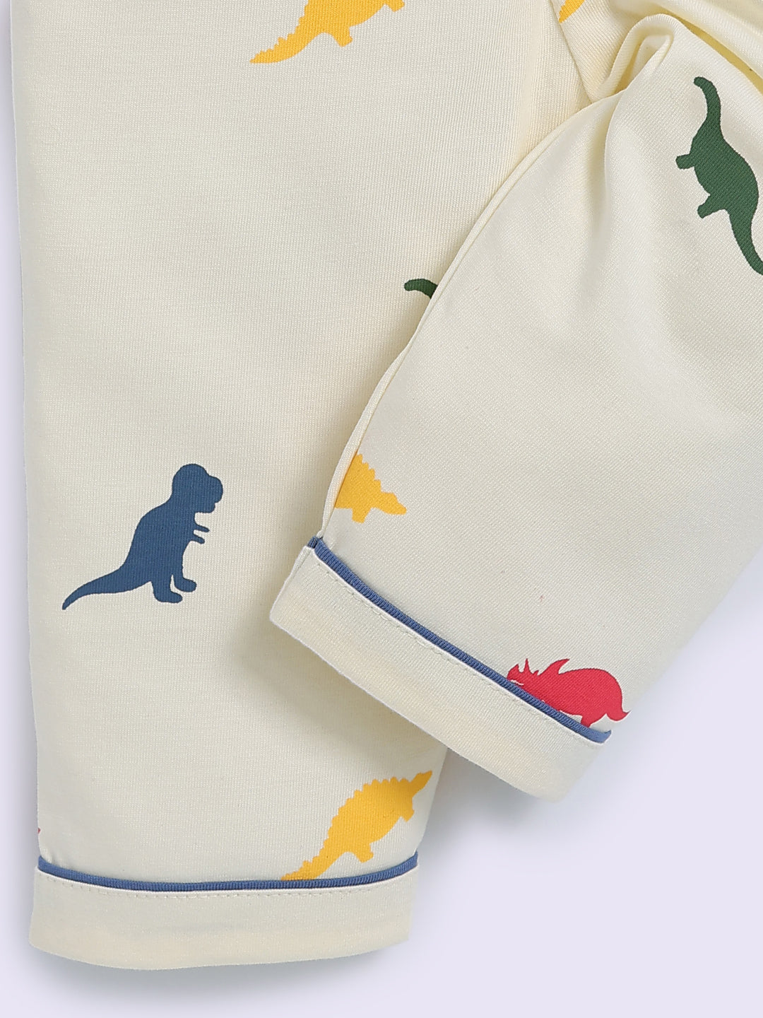 Cream Cotton Dino Print Full Sleeve Night Suit