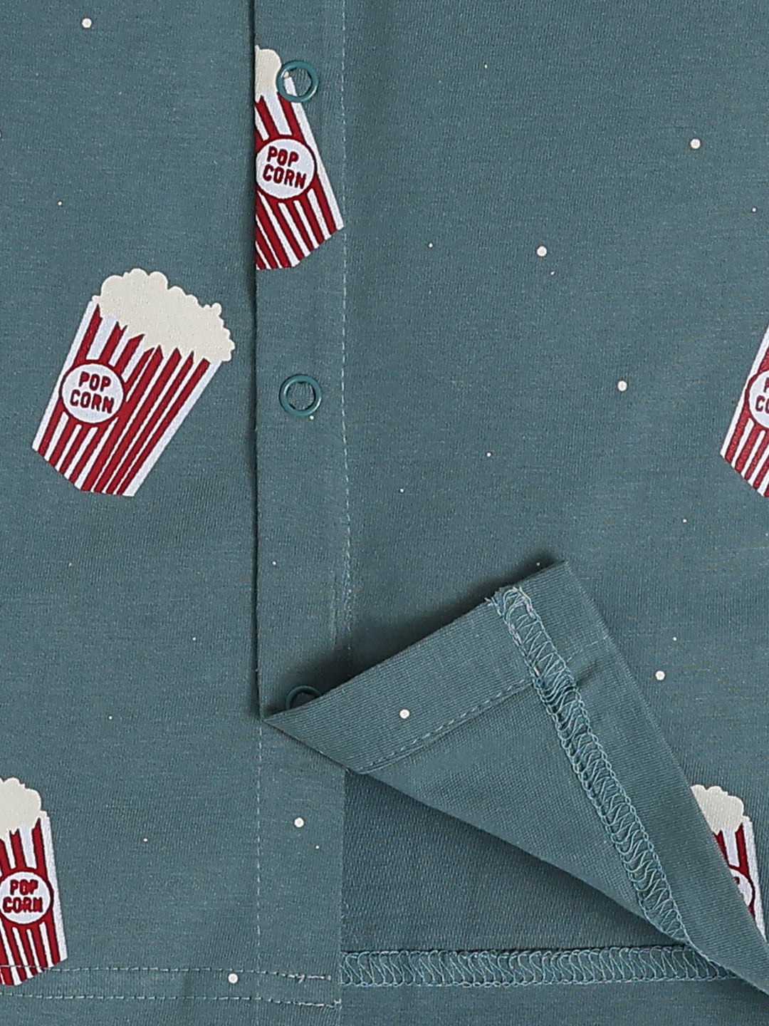 Popcorn Printed Green Cotton Full Sleeve Night Suit