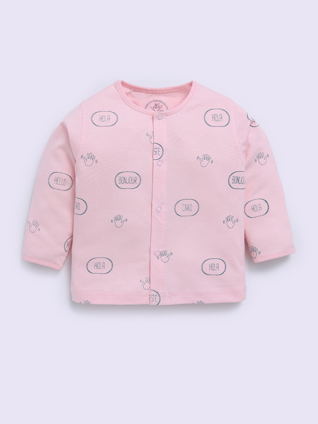 Pink Cotton Typography Full Sleeve Night Suit
