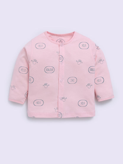 Pink Cotton Typography Full Sleeve Night Suit