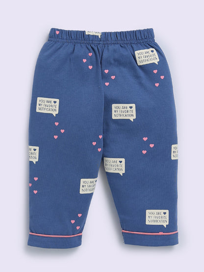 Blue Cotton Typography Full Sleeve Night Suit