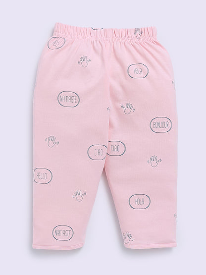 Pink Cotton Typography Full Sleeve Night Suit