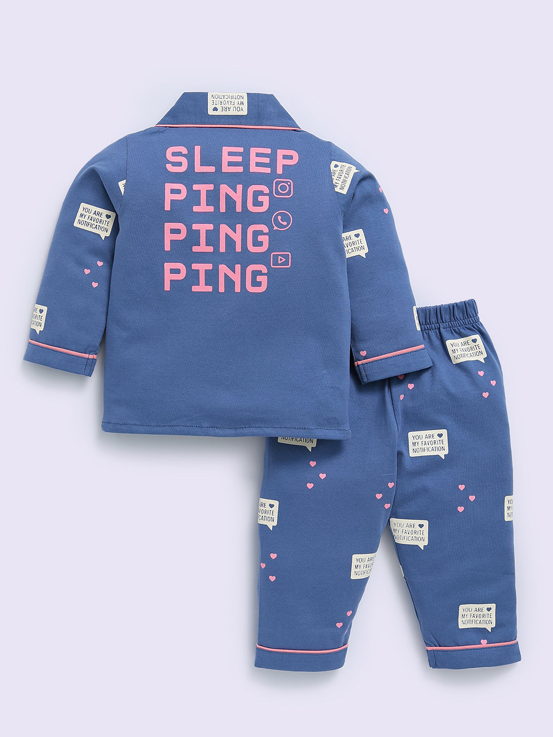 Blue Cotton Typography Full Sleeve Night Suit