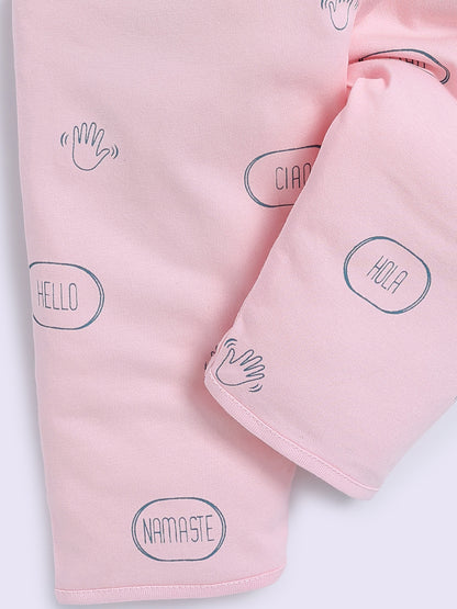 Pink Cotton Typography Full Sleeve Night Suit