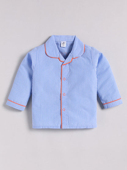Blue Cotton Typography Full Sleeve Night Suit