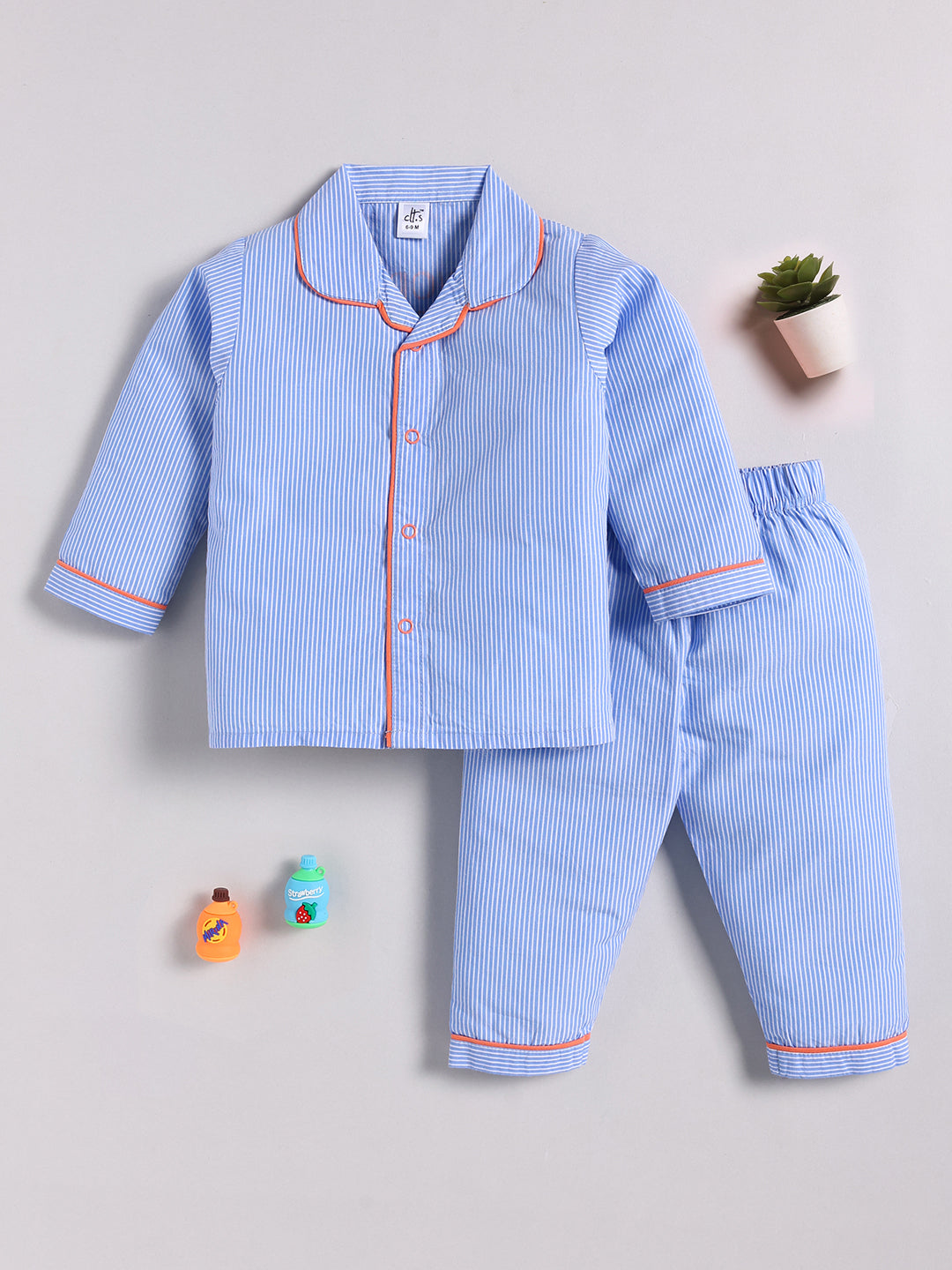 Blue Cotton Typography Full Sleeve Night Suit