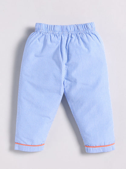 Blue Cotton Typography Full Sleeve Night Suit