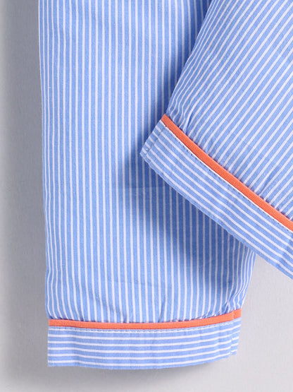 Blue Cotton Typography Full Sleeve Night Suit