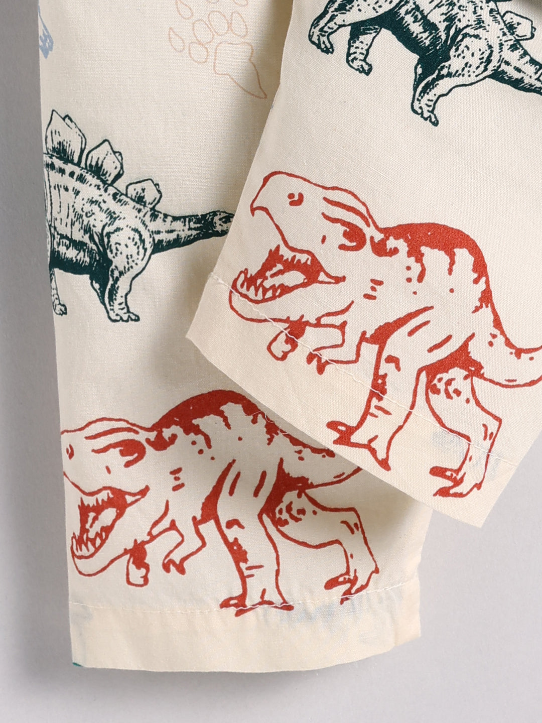 Cream Cotton Dino Print Full Sleeve Night Suit