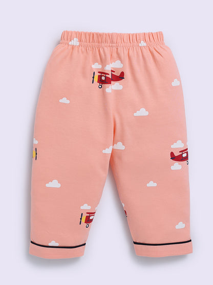 Orange Cotton Graphic Full Sleeve Night Suit