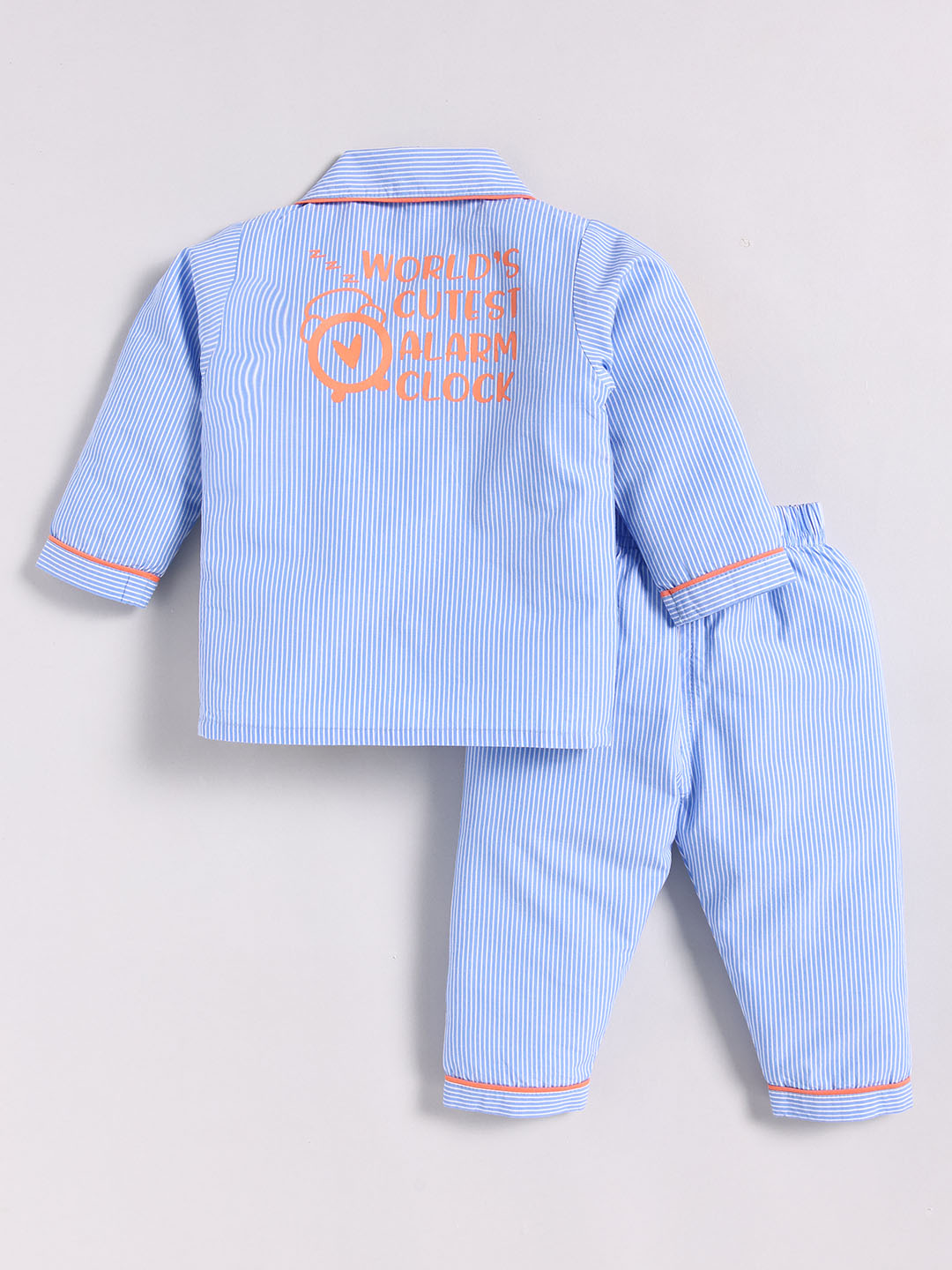 Blue Cotton Typography Full Sleeve Night Suit